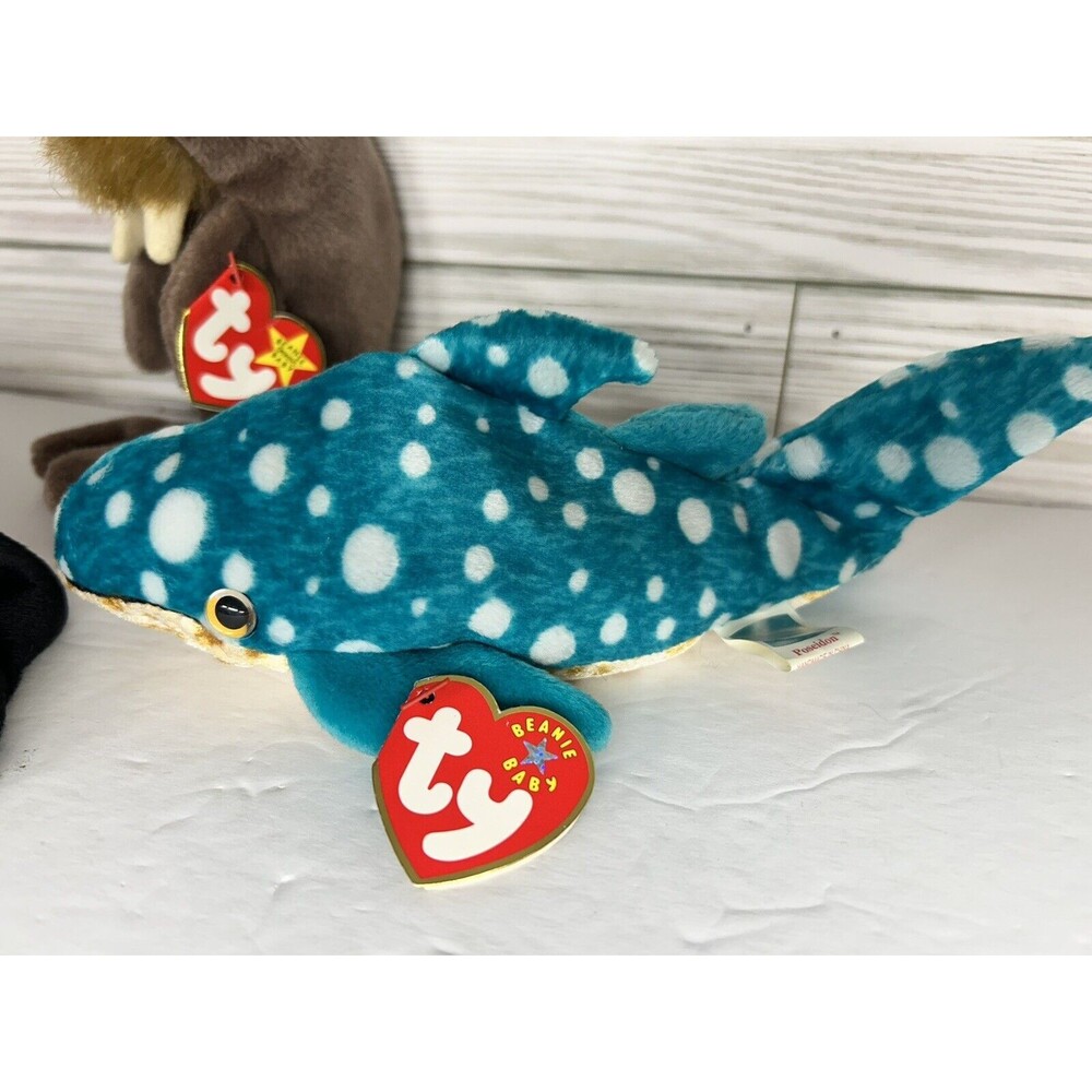 Ty Beanie Baby Aquatic Lot Poseidon Whale Shark, Jolly Walrus, Waves Orca Whale - Picture 8 of 9